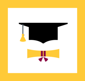 graphic of a mortarboard and gown