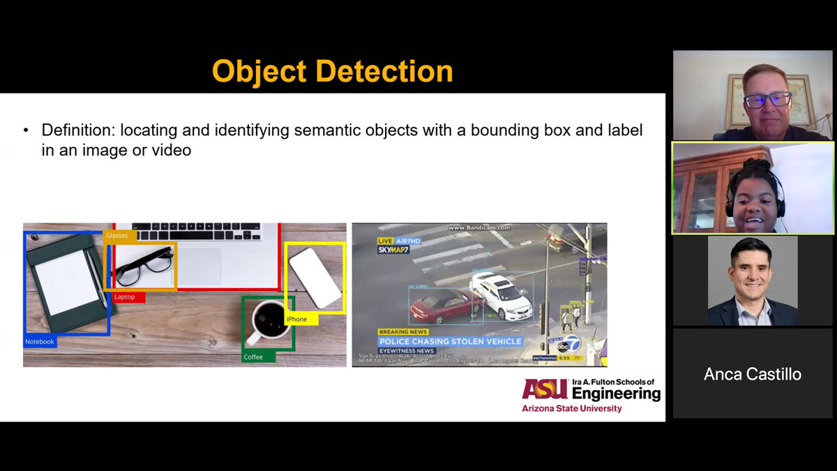 Screenshot from summer program entitled "object detection" with participants shown on the side