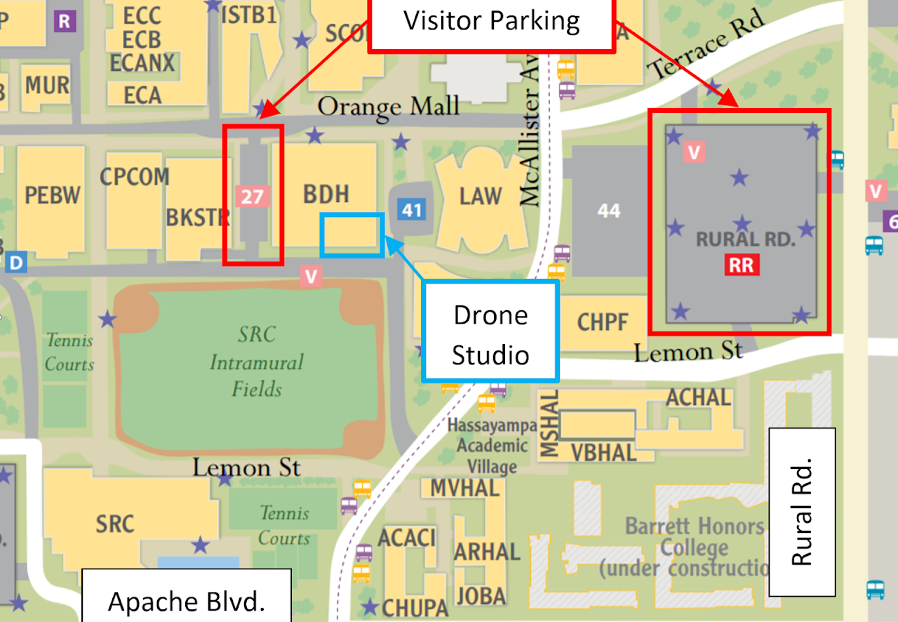 Map indicating Drone Studio Parking