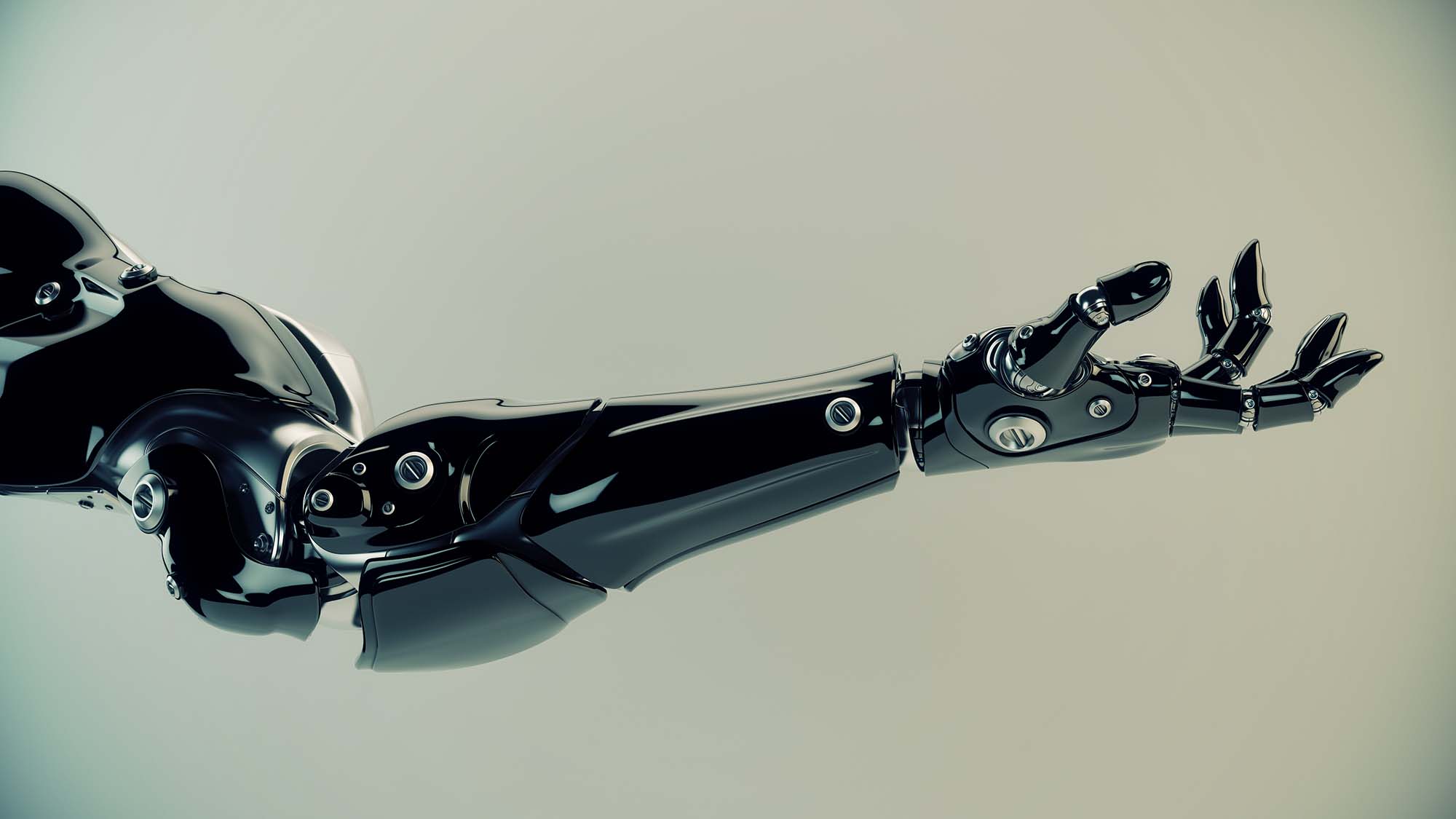 An image showcasing an extended arm of a humanoid robot.